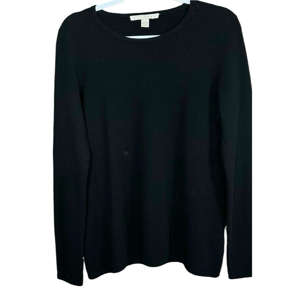 Belford Black 100% Cashmere Button Long Sleeve Crewneck Knit Sweater Size Large